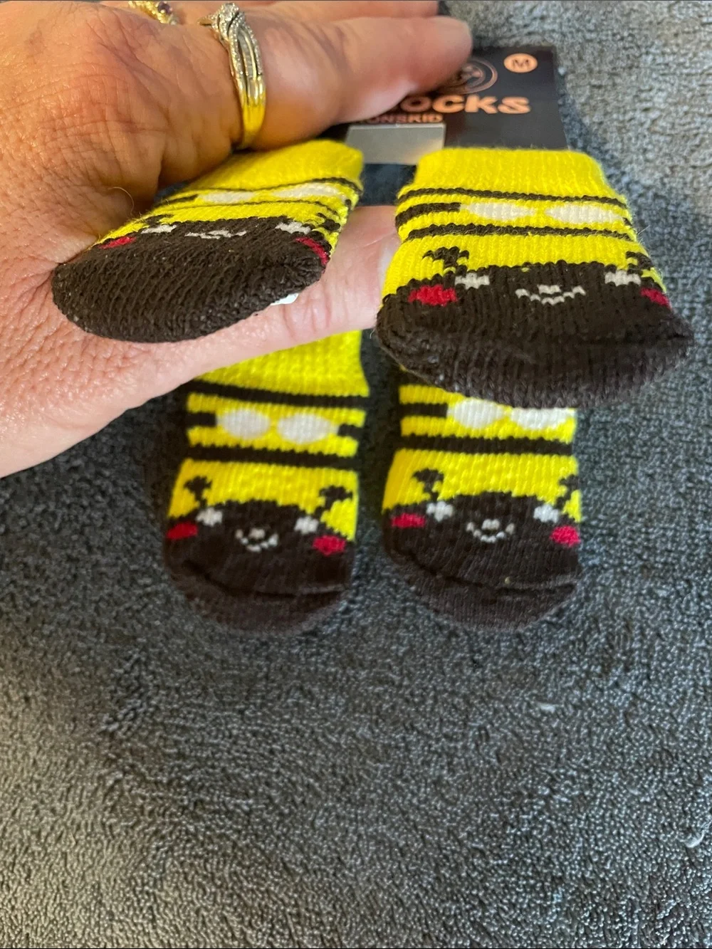 Dog Socks Nonskid Yellow Bee Design - M